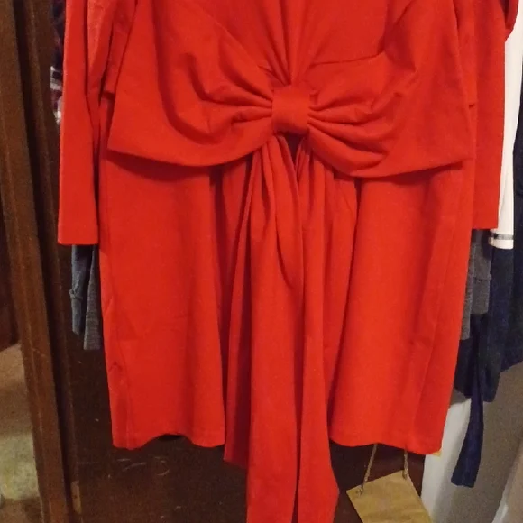 Eloquii Red Long Sleeve Dress with Embellished Neckline - Picture 5 of 10